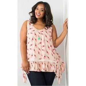 ModCloth The Fate Outdoors tank top pink feathers sleeveless ruffle crochet